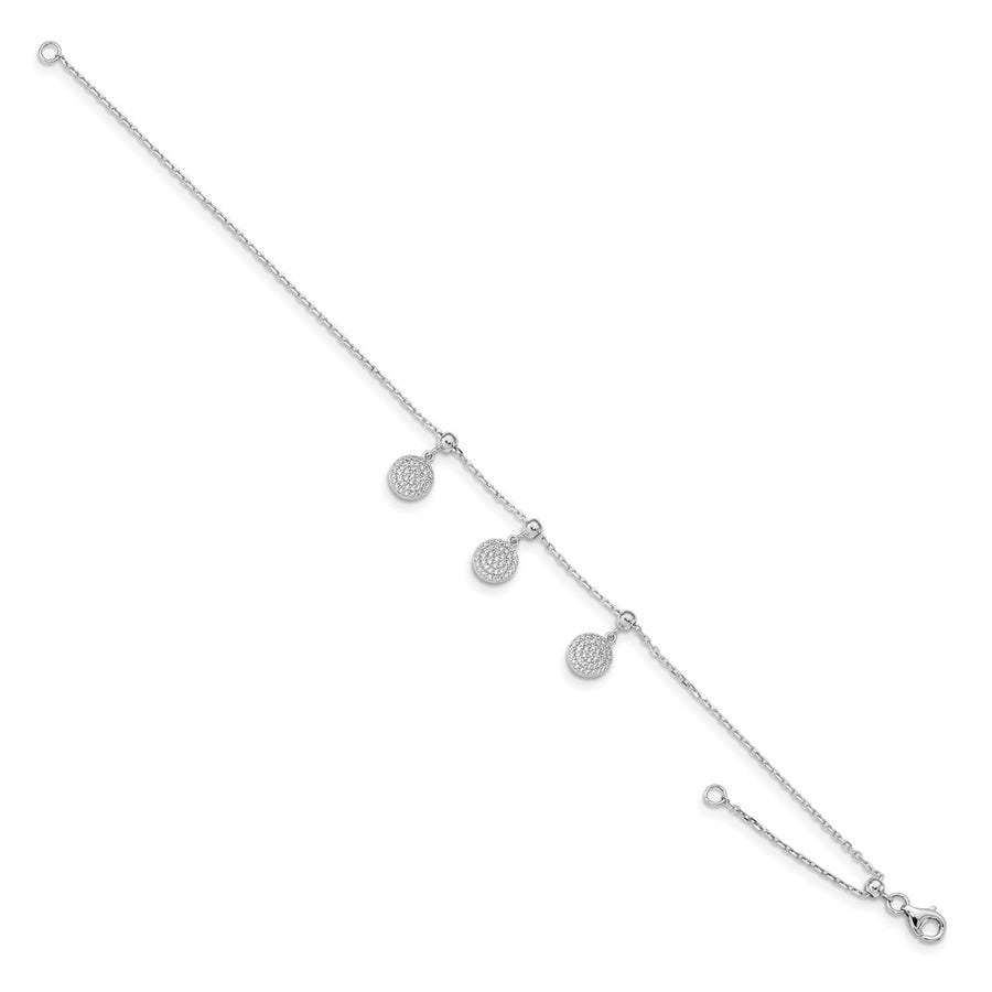 Quality Gold Sterling Silver Rhodium-plated CZ Circle Dangle 8.5in Adjustable Bracelet