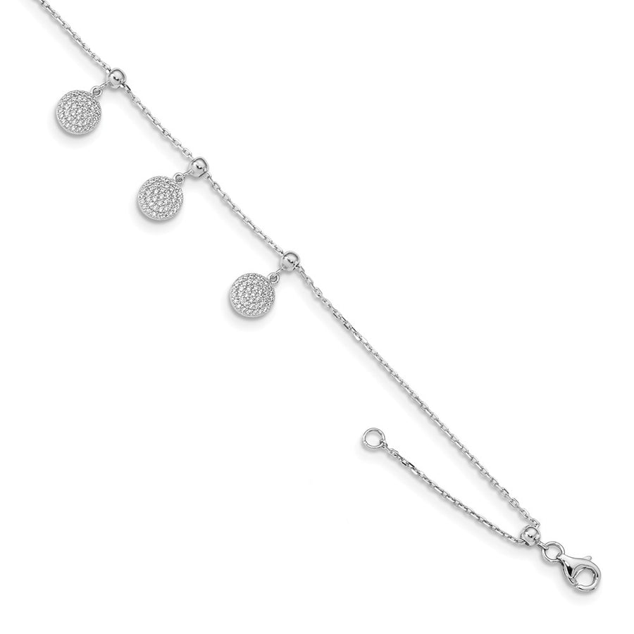 Quality Gold Sterling Silver Rhodium-plated CZ Circle Dangle 8.5in Adjustable Bracelet