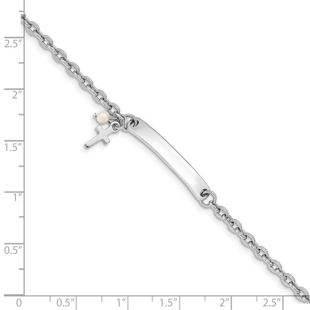 Quality Gold Sterling Silver Rhodium-plated Cross FWC Pearl Bar Bracelet