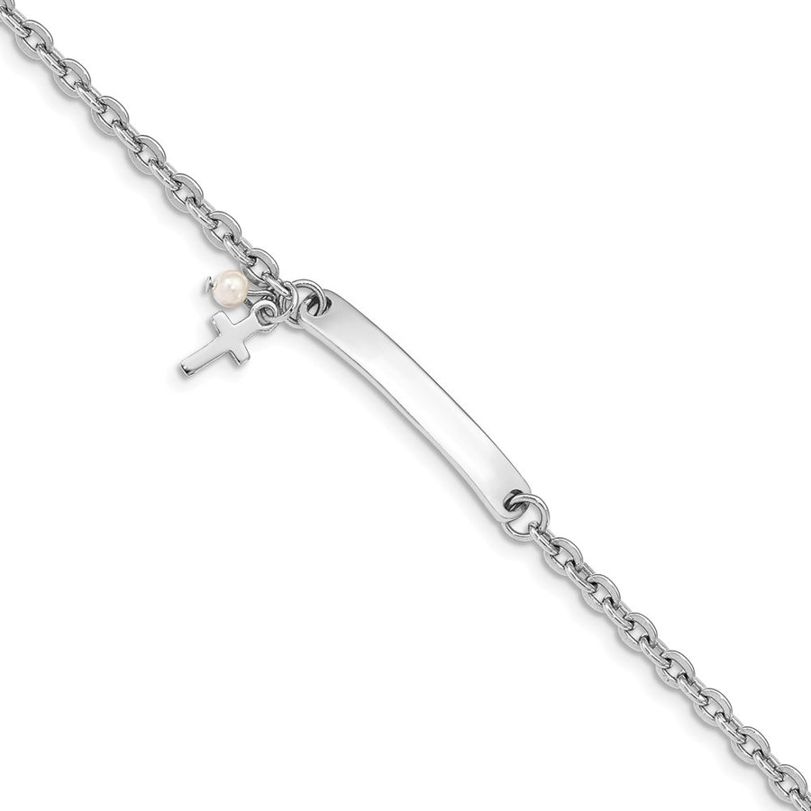 Quality Gold Sterling Silver Rhodium-plated Cross FWC Pearl Bar Bracelet