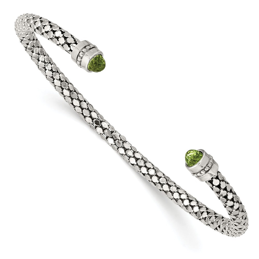 Quality Gold Sterling Silver Peridot Textured Cuff Bracelet