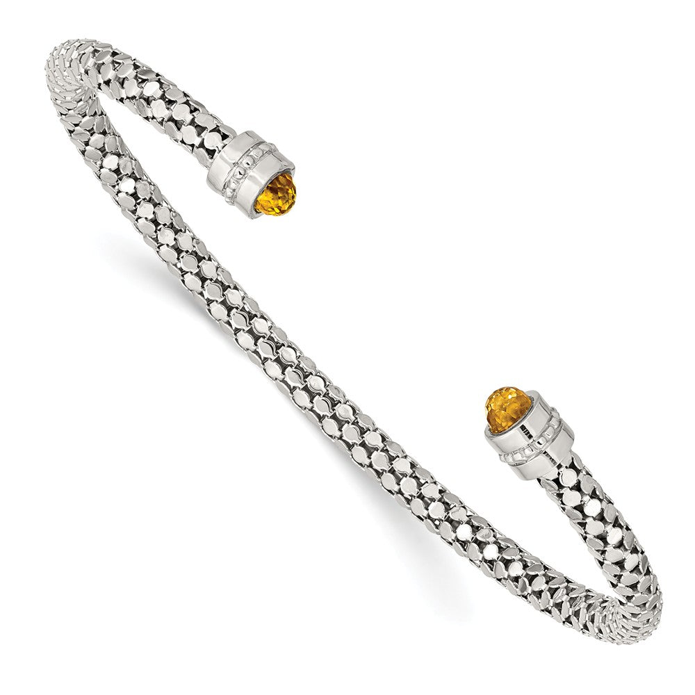 Quality Gold Sterling Silver Citrine Textured Cuff Bracelet