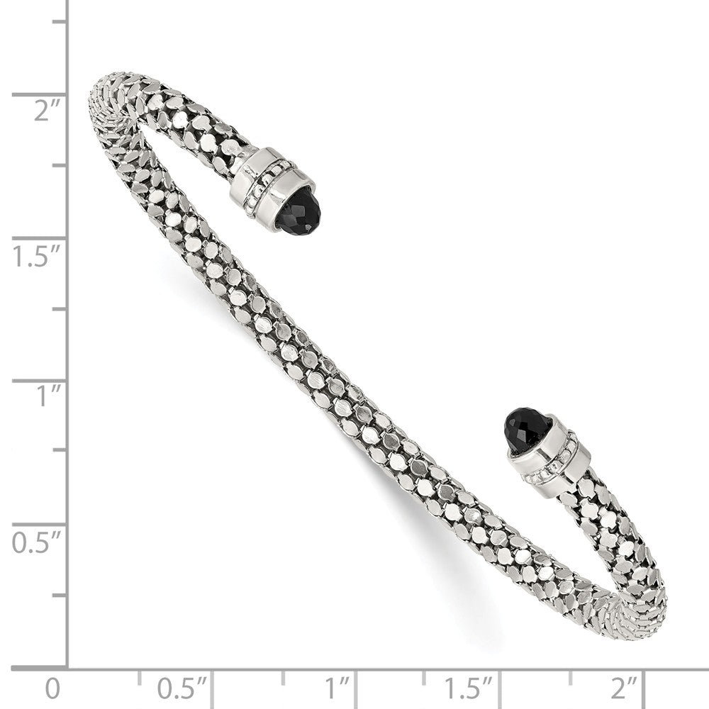 Quality Gold Sterling Silver Black Onyx Textured Cuff Bracelet