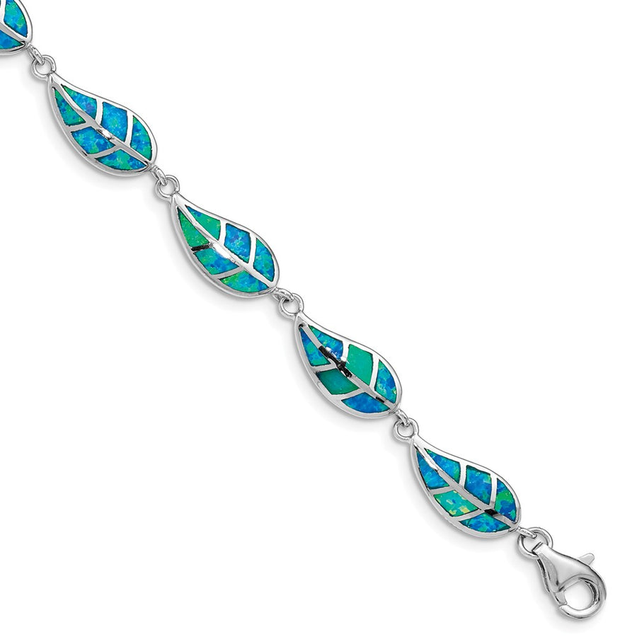 Quality Gold Sterling Silver Rhodium-plated Blue Opal Inlay Leaf Bracelet