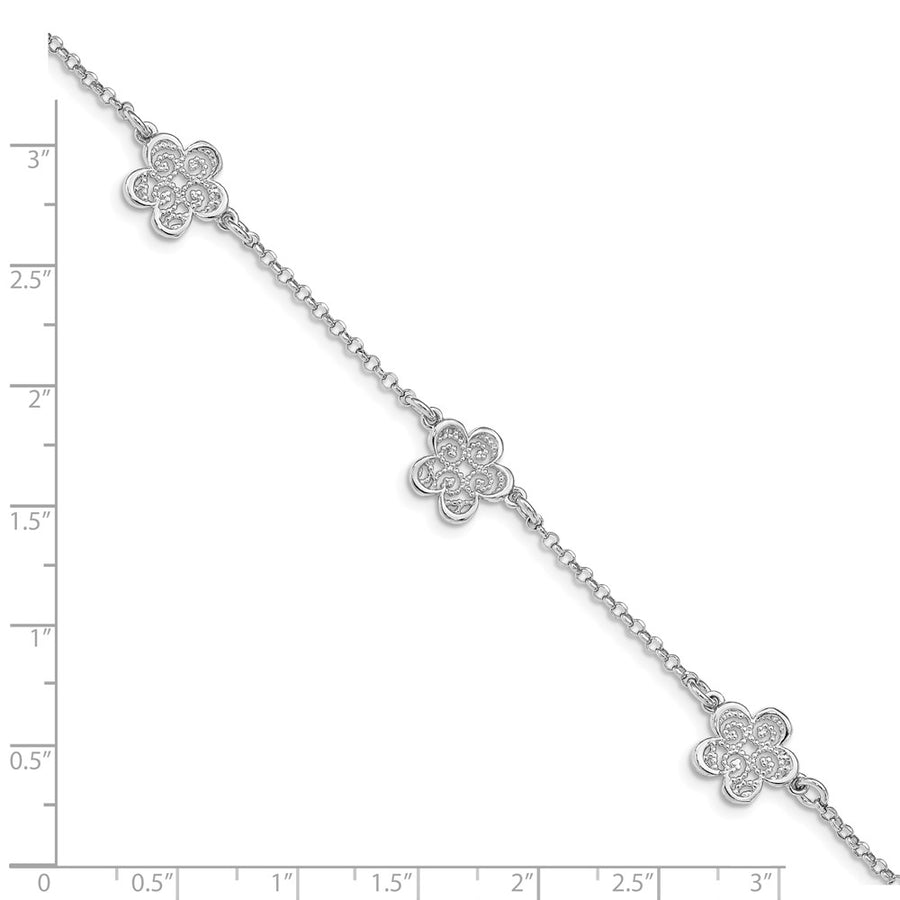 Quality Gold Sterling Silver Rhodium-plated Polished Filigree Flower Bracelet