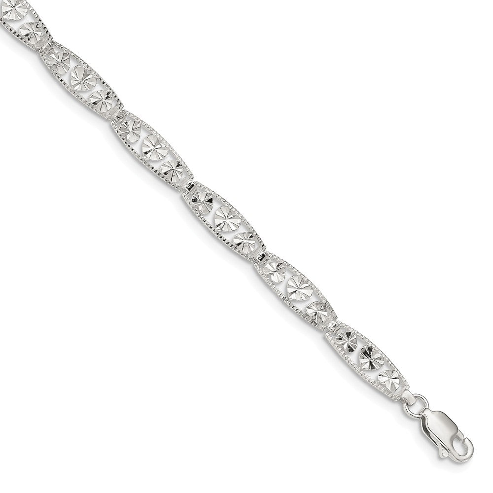 Quality Gold Sterling Silver Diamond-cut Heart Bracelet