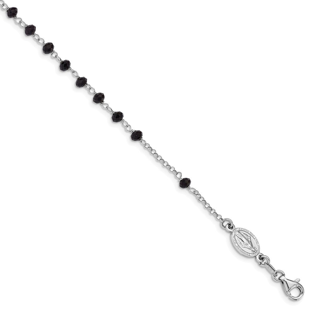 Quality Gold Sterling Silver Beaded Cross & Mary with 1.25in .ext Bracelet