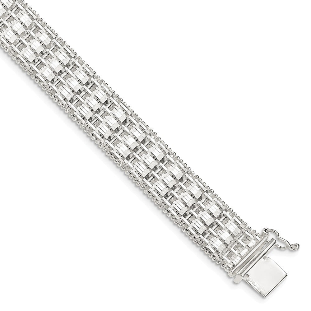 Quality Gold Sterling Silver 12mm Diamond-cut Woven 7.5in Bracelet