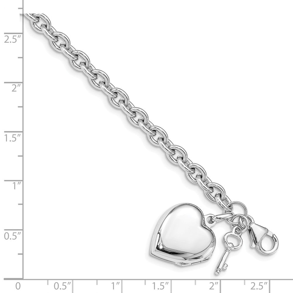 Quality Gold Sterling Silver Rhodium-plated Puffed Heart Locket Bracelet