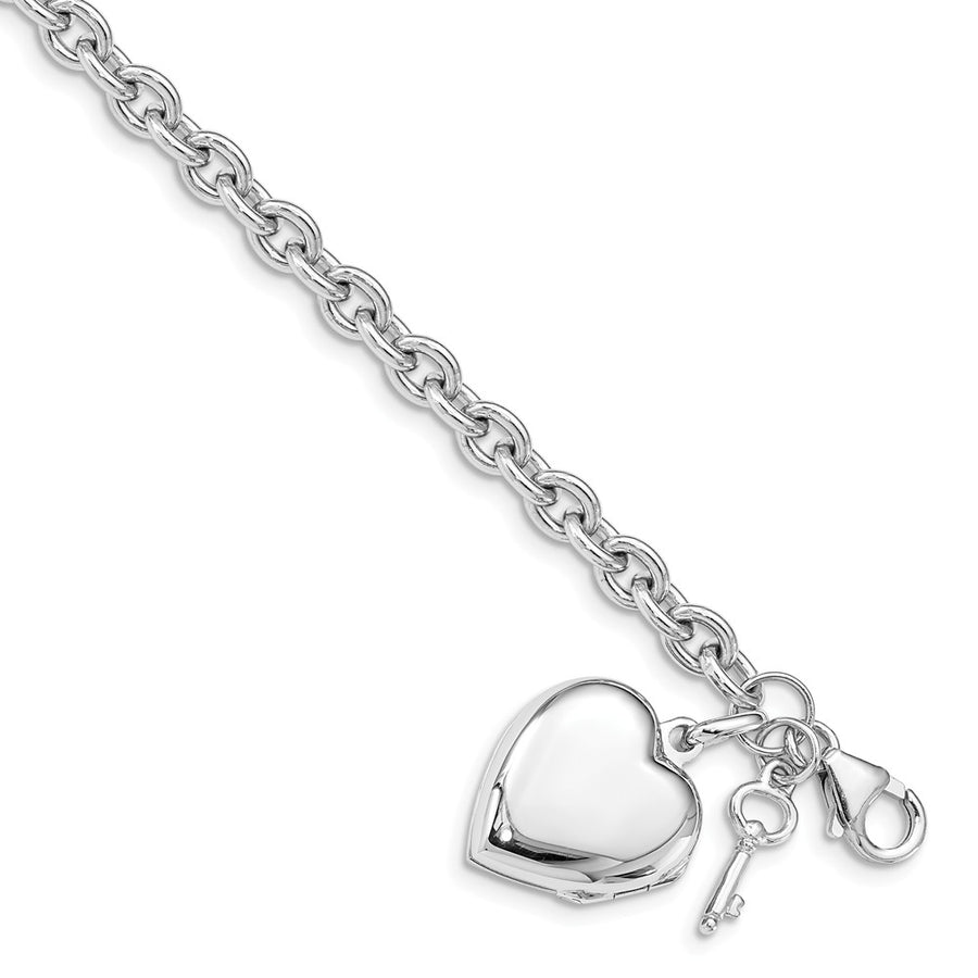 Quality Gold Sterling Silver Rhodium-plated Puffed Heart Locket Bracelet