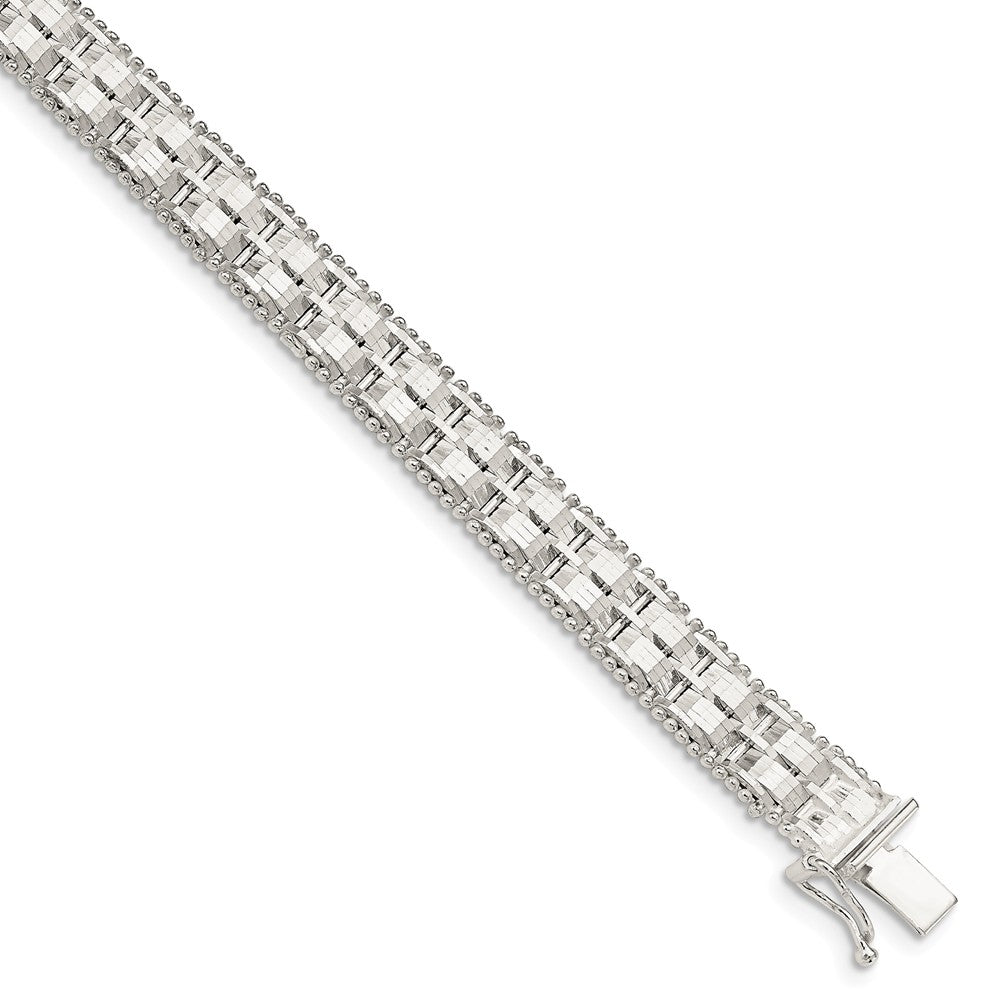 Quality Gold Sterling Silver 7.5mm Diamond-cut Woven 7.5in Bracelet