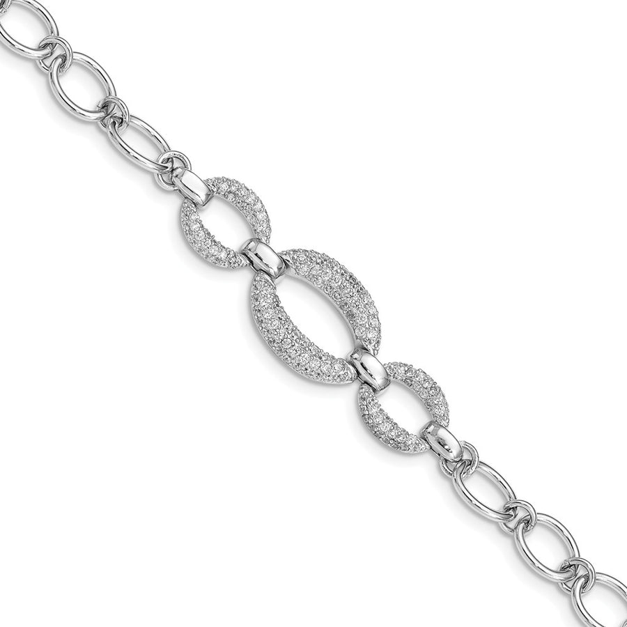 Quality Gold Sterling Silver Rhodium-plated CZ 3-Oval 7.5in Bracelet