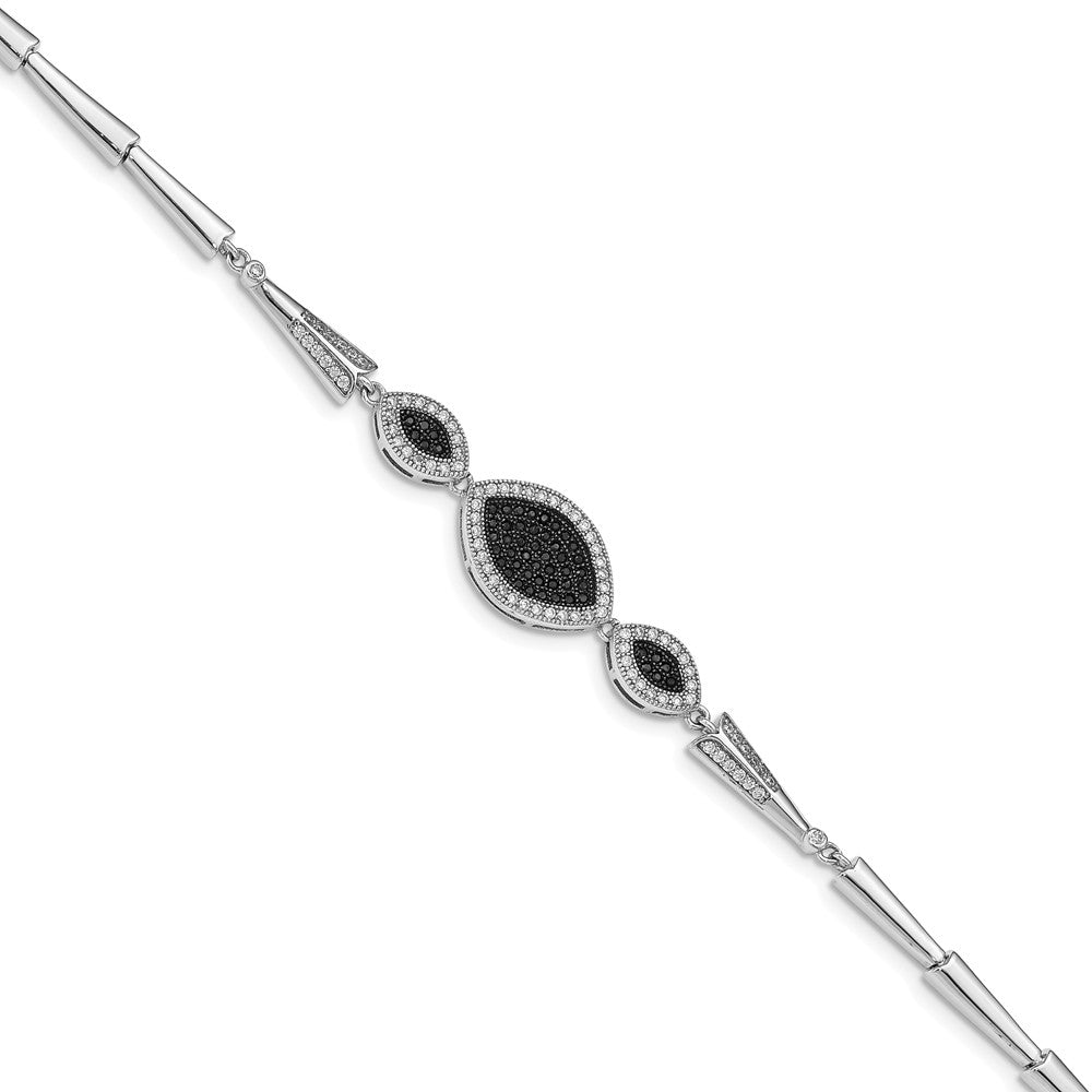 Quality Gold Sterling Silver Rhod-plated Polished Black and White CZ Bracelet