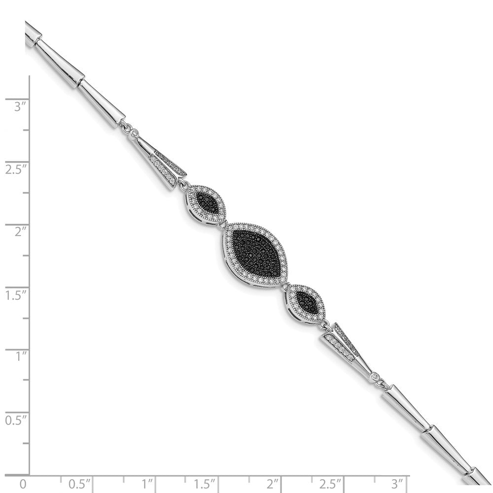 Quality Gold Sterling Silver Rhod-plated Polished Black and White CZ Bracelet