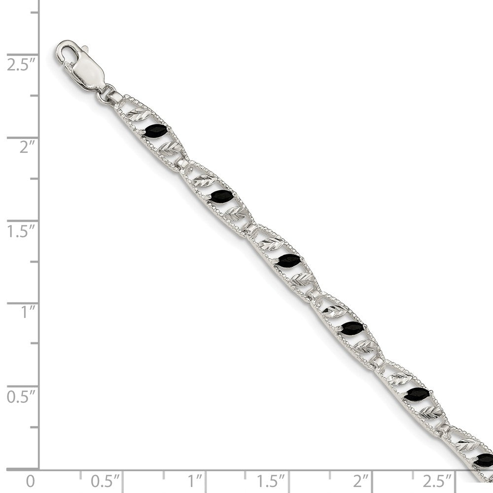 Quality Gold Sterling Silver Black CZ Diamond-cut Leaves Bracelet