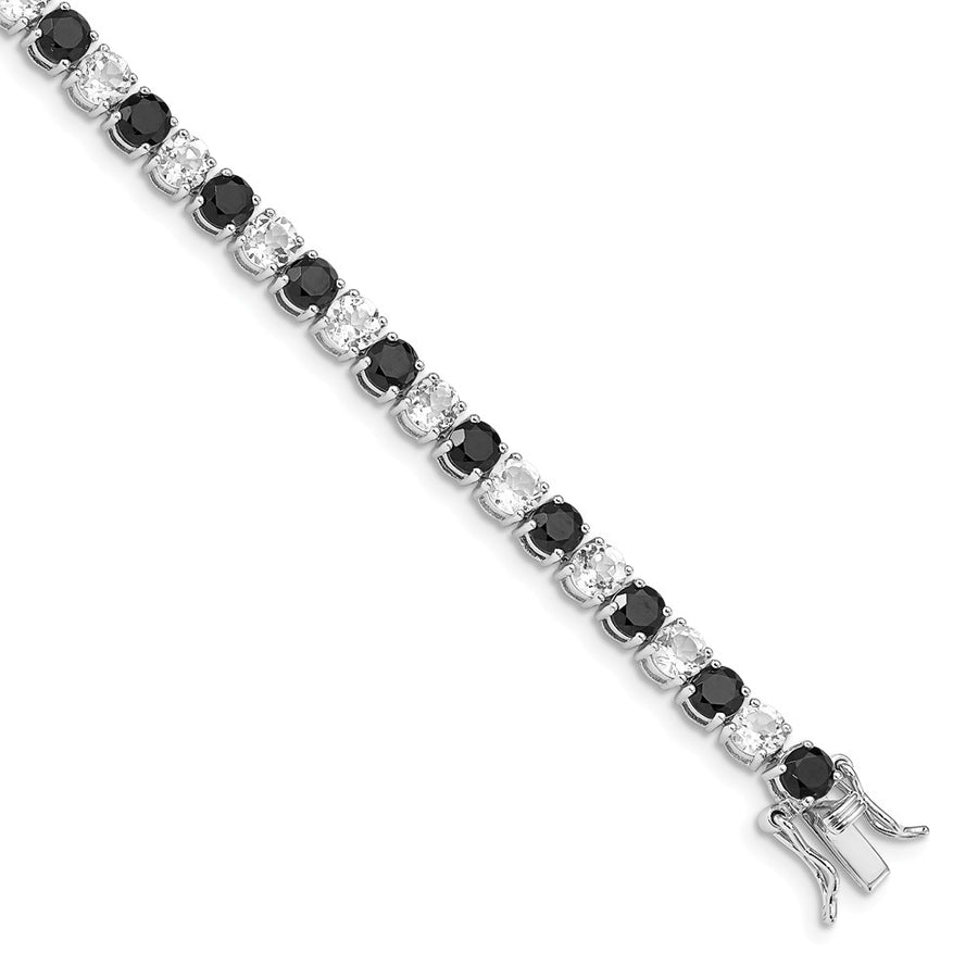 Quality Gold Sterling Silver Rhodium-plated Black Spinel & White Topaz Bracelet