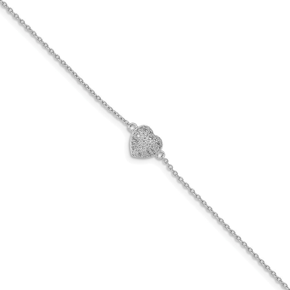 Quality Gold Sterling Silver Rhodium Plated CZ Heart Bracelet .75in ext.