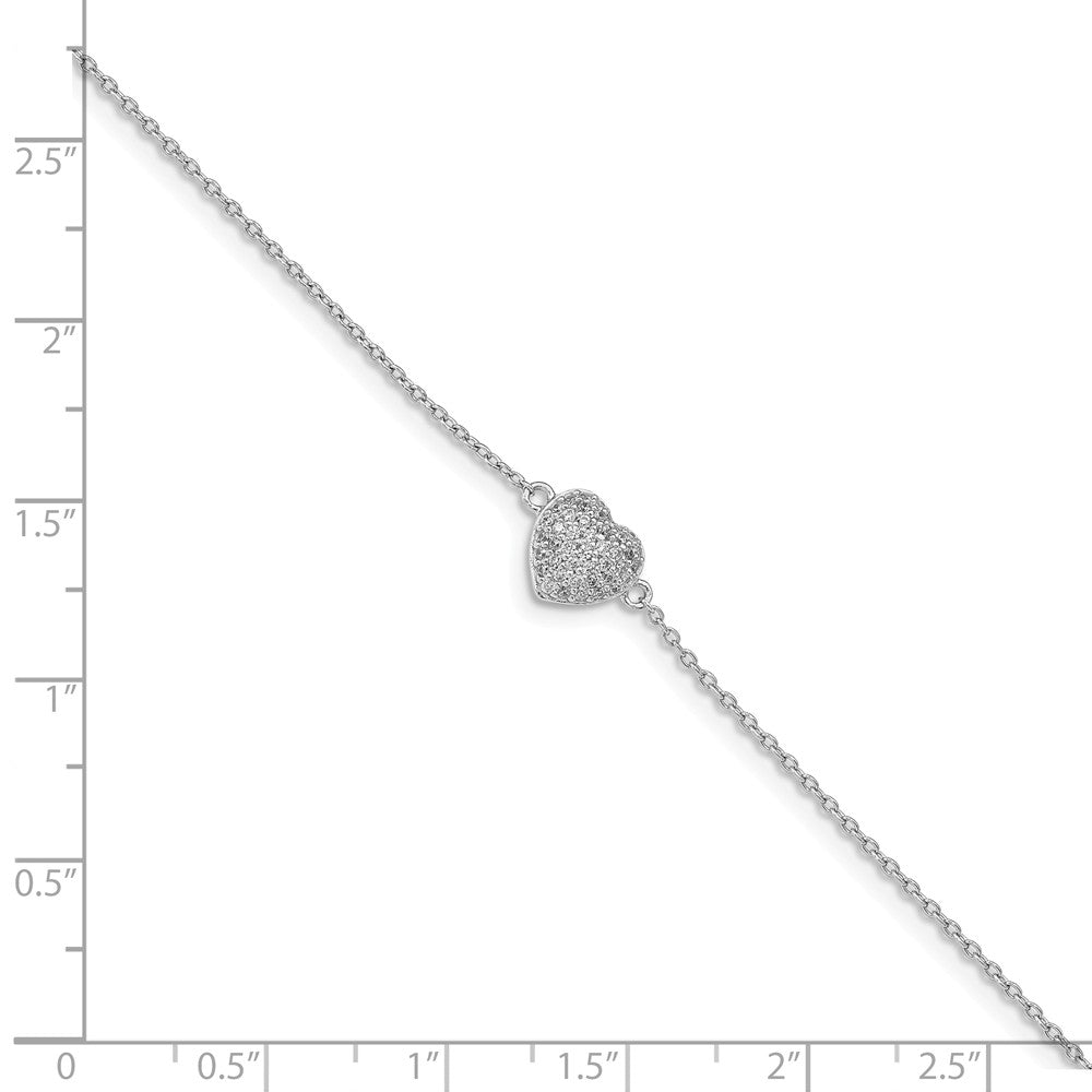 Quality Gold Sterling Silver Rhodium Plated CZ Heart Bracelet .75in ext.