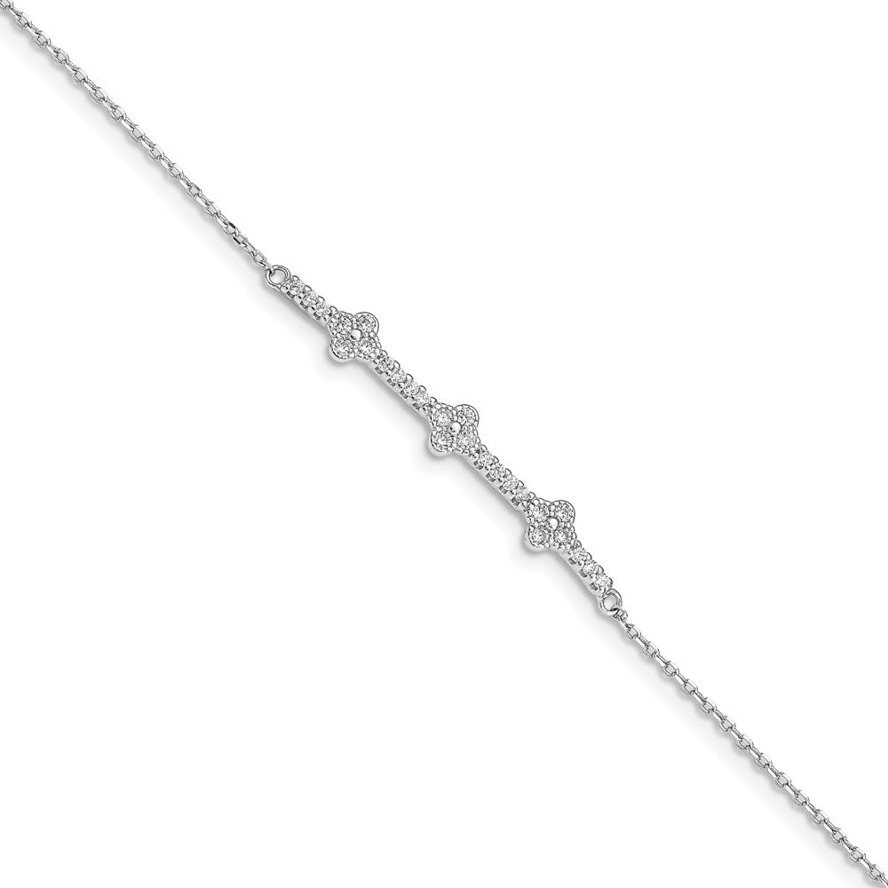 Quality Gold Sterling Silver Rhodium Plated CZ 1.25in ext. Bracelet