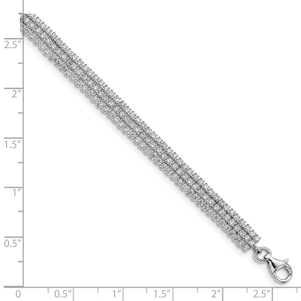 Quality Gold Sterling Silver Rhodium-plated 3 Row CZ Bracelet