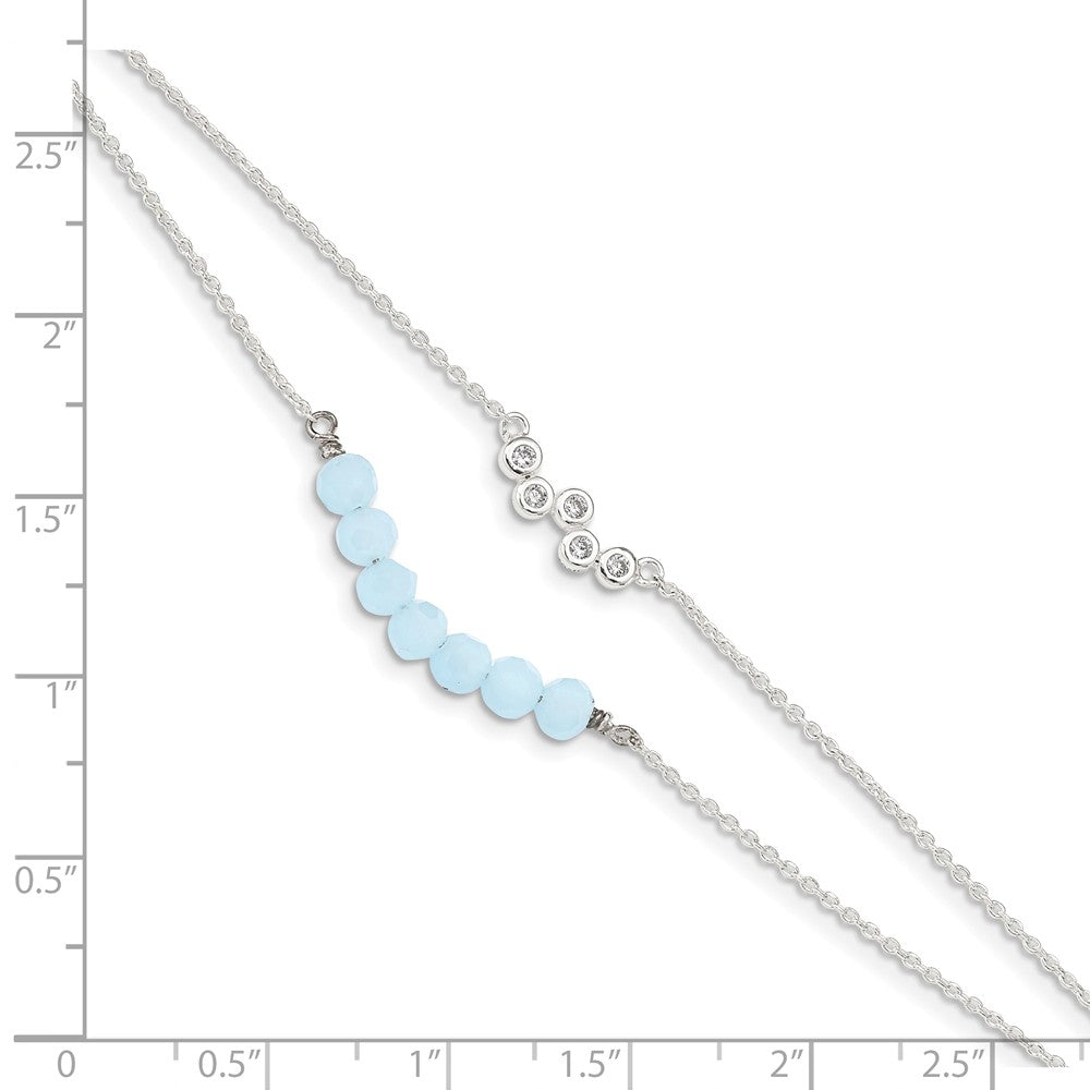 Quality Gold Sterling Silver CZ & Blue Glass Beads Bracelet