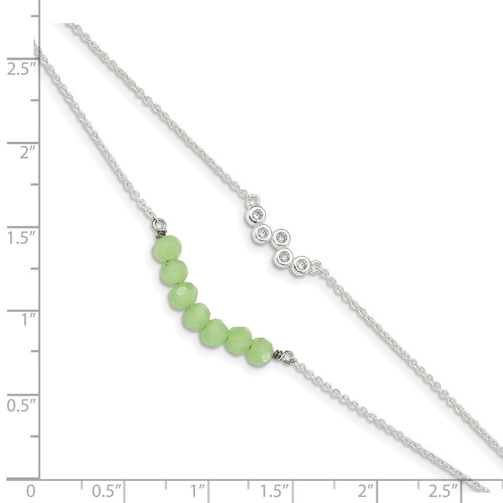 Quality Gold Sterling Silver CZ & Green Glass Beads Bracelet