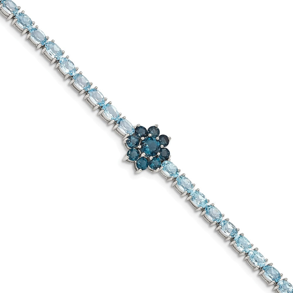 Quality Gold Sterling Silver Rhod-plated London Blue Topaz Flower Bracelet