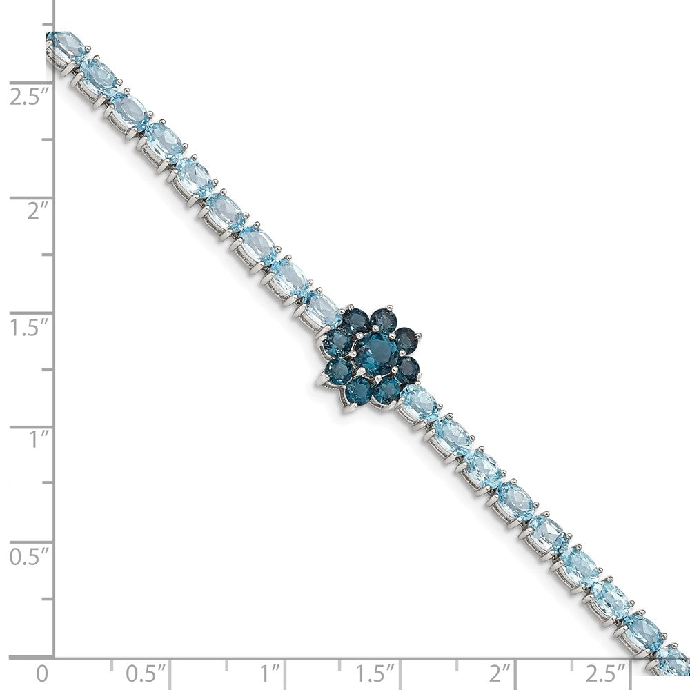 Quality Gold Sterling Silver Rhod-plated London Blue Topaz Flower Bracelet