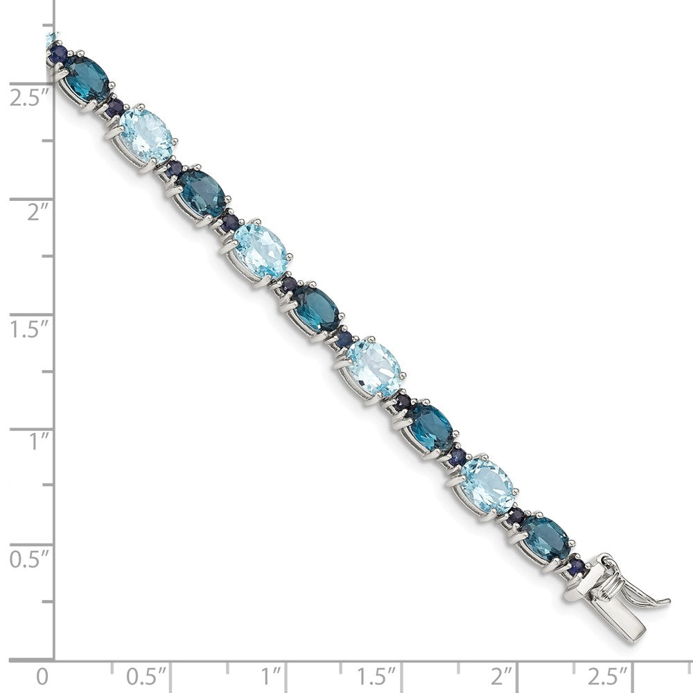 Quality Gold Sterling Silver Rhodium-plated Oval London Blue Sky Blue Topaz Bracelet