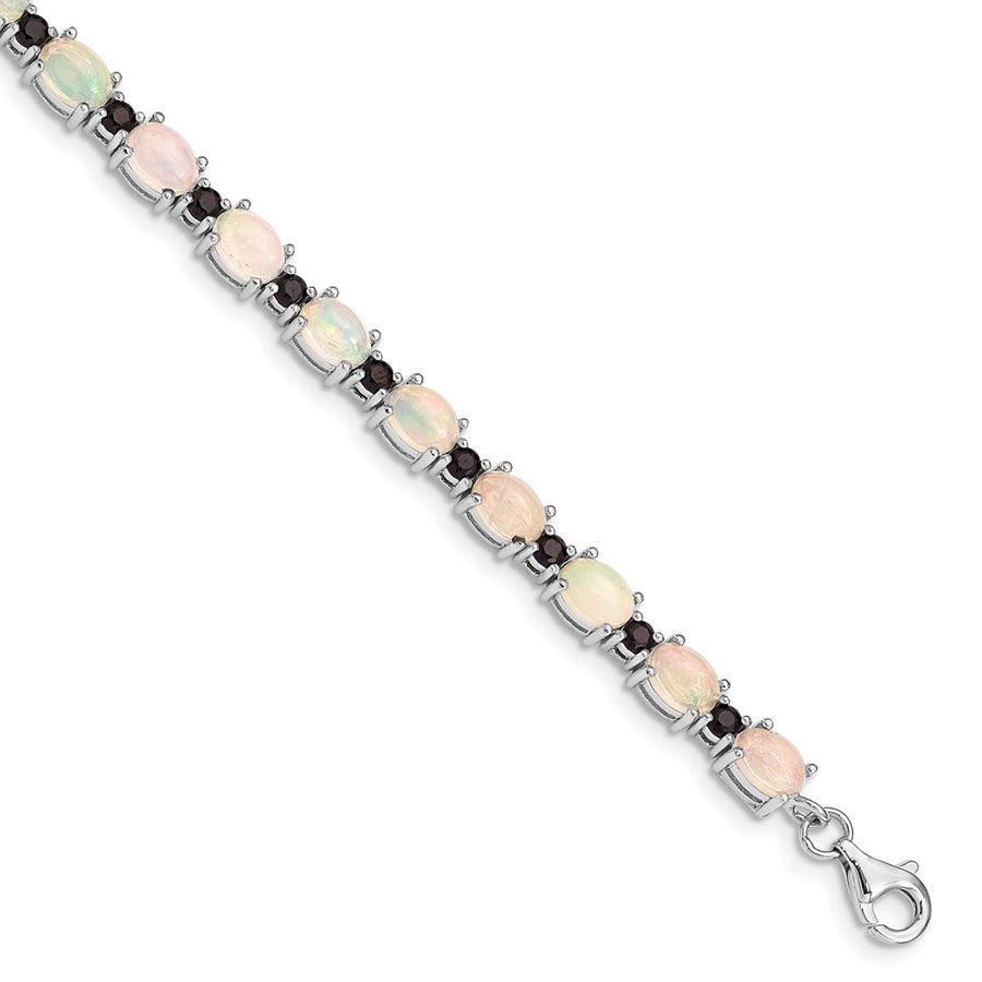 Quality Gold Sterling Silver Rhodium-plated White Opal & Black Spinel Bracelet