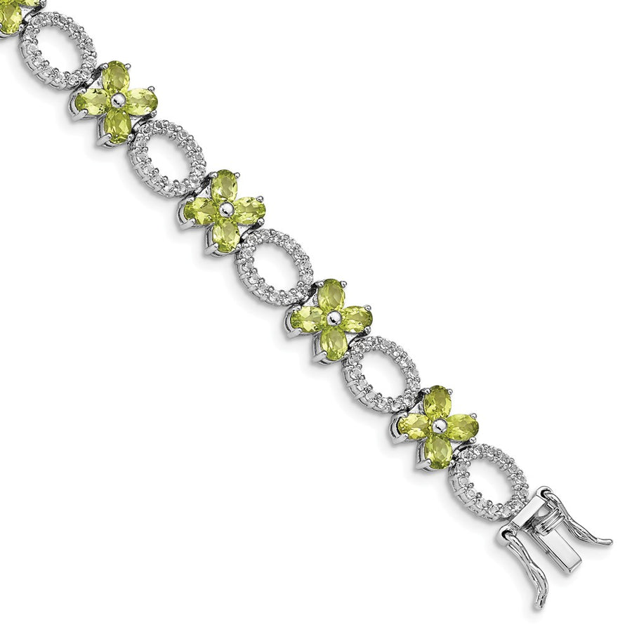 Quality Gold Sterling Silver Rhodium-plated Peridot Flower & White Topaz Bracelet