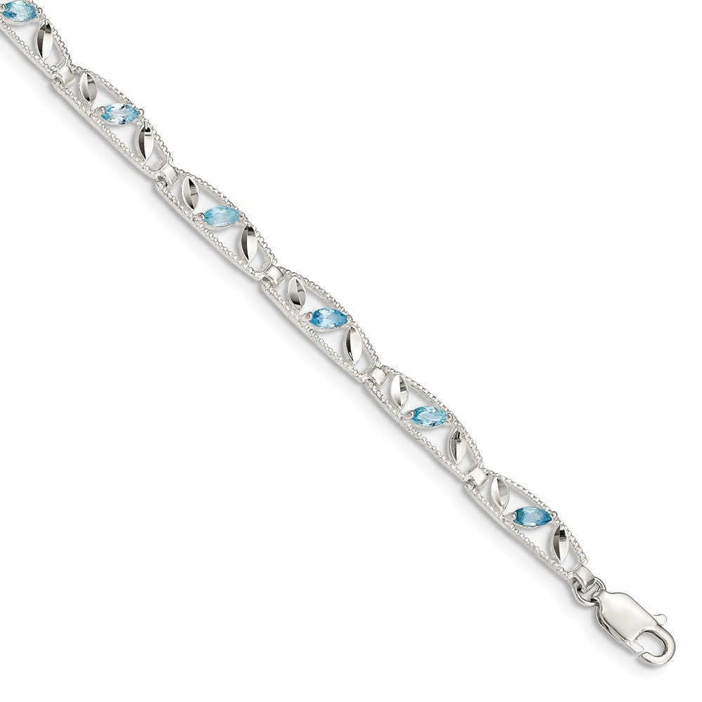 Quality Gold Sterling Silver Blue Topaz Diamond-cut Bracelet