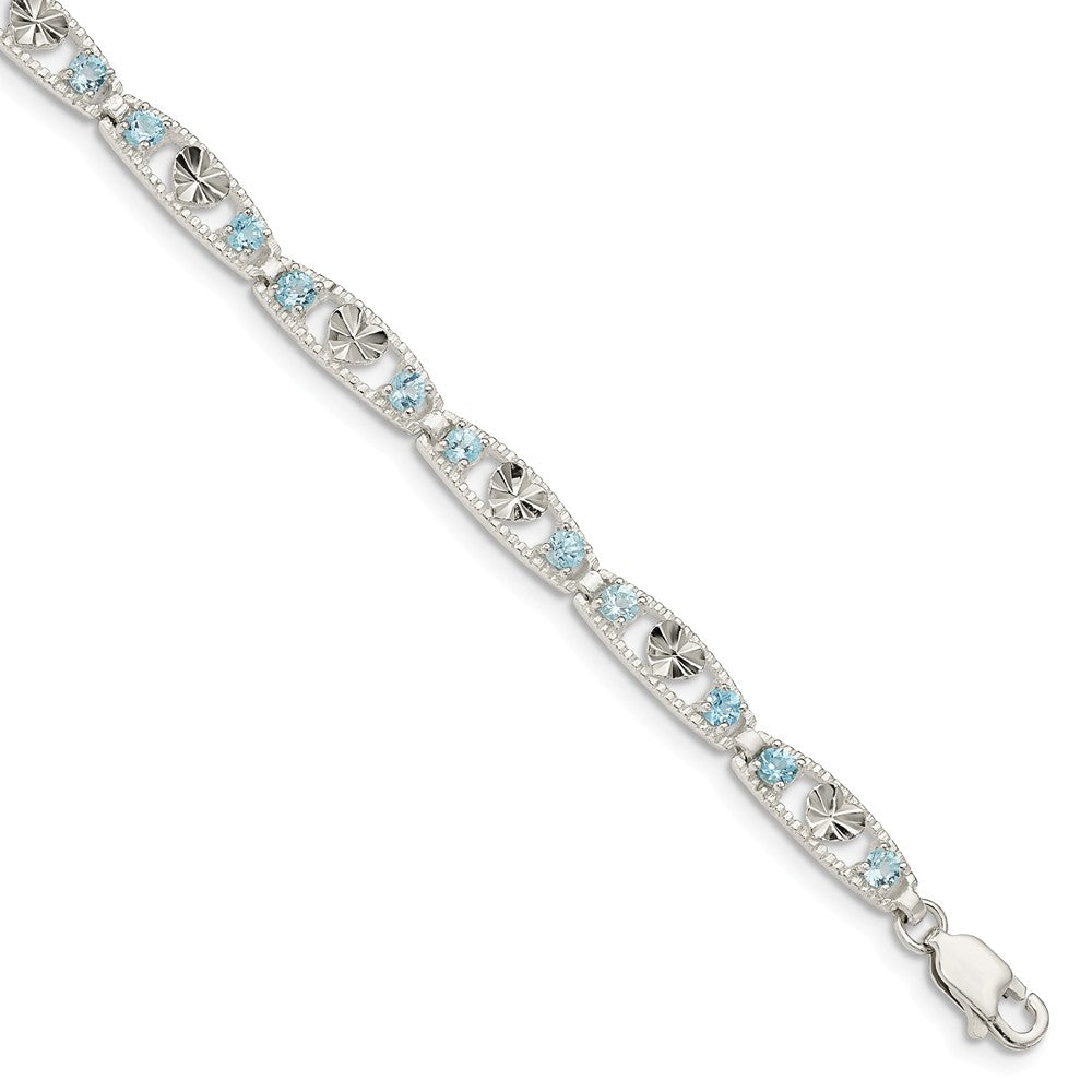 Quality Gold Sterling Silver Blue Topaz Diamond-cut Heart Bracelet