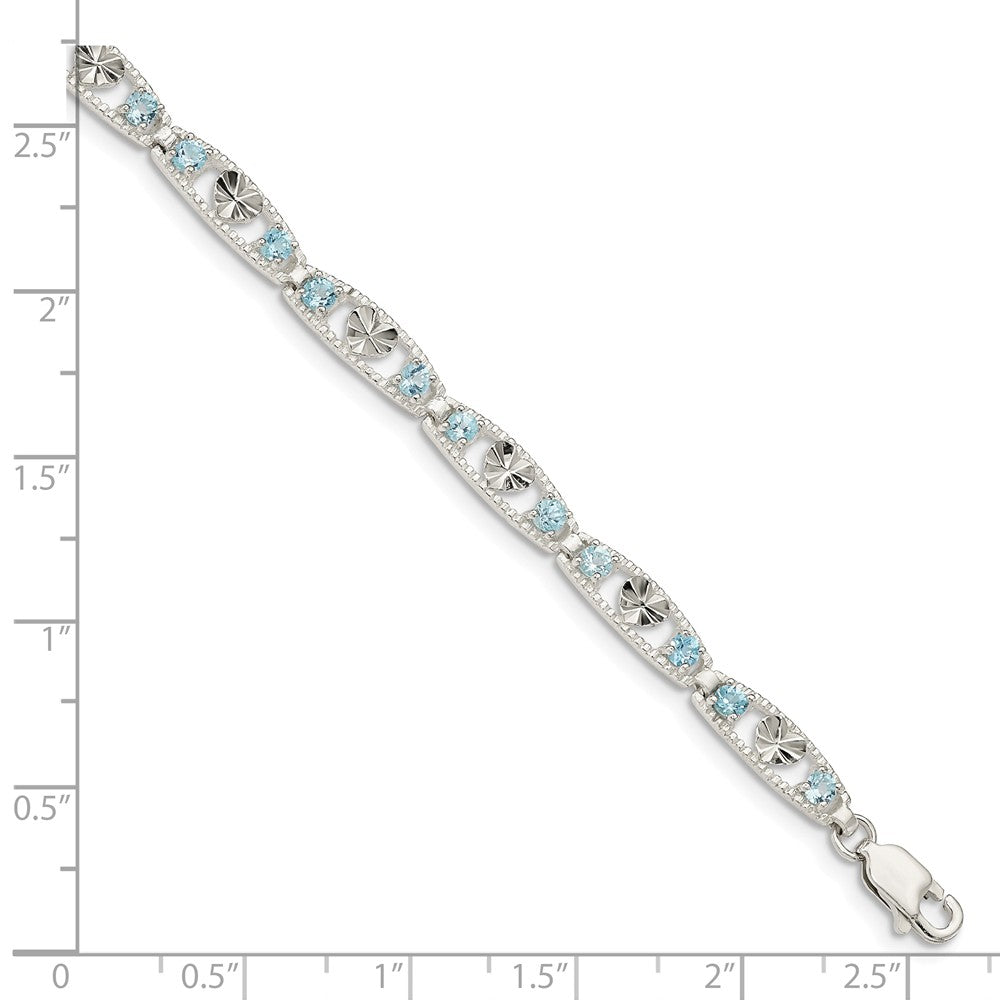 Quality Gold Sterling Silver Blue Topaz Diamond-cut Heart Bracelet