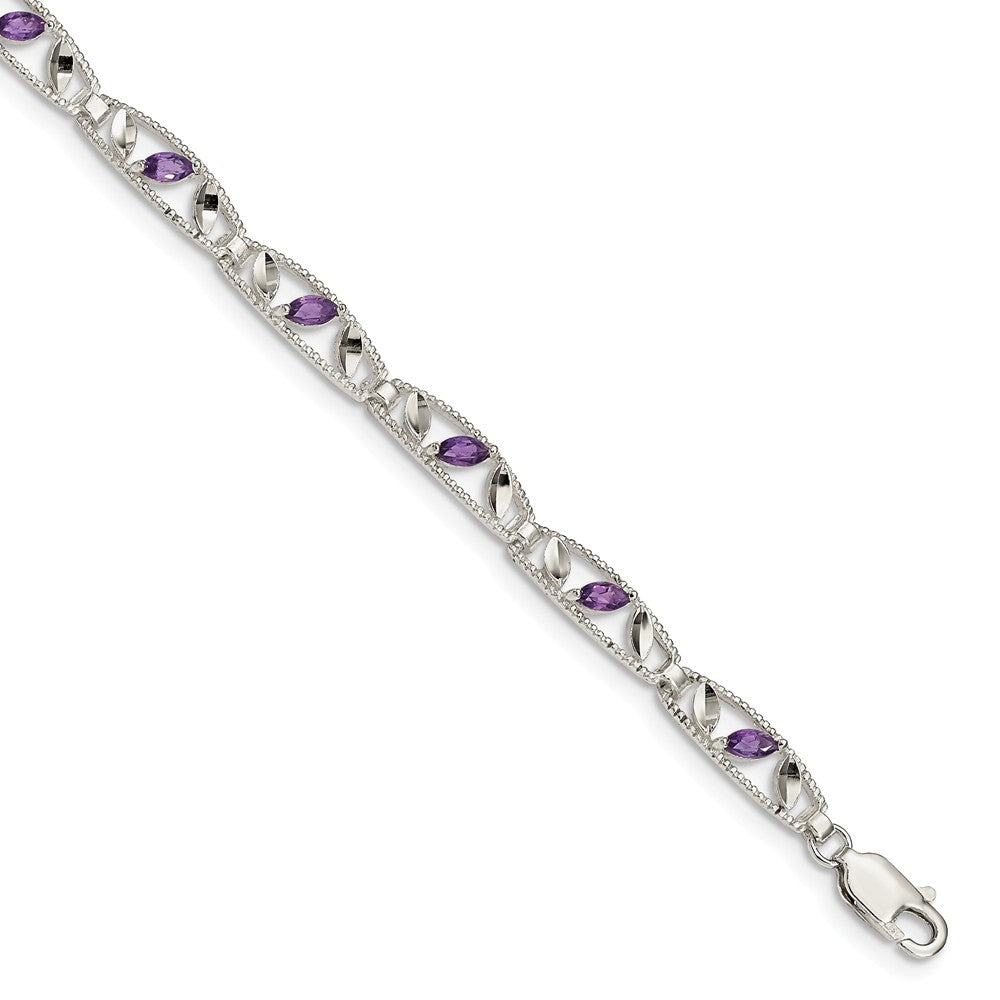 Quality Gold Sterling Silver Amethyst Diamond-cut Bracelet
