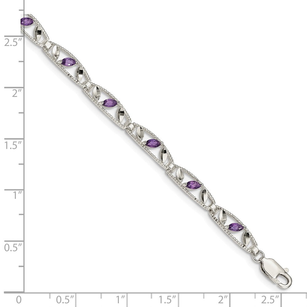 Quality Gold Sterling Silver Amethyst Diamond-cut Bracelet