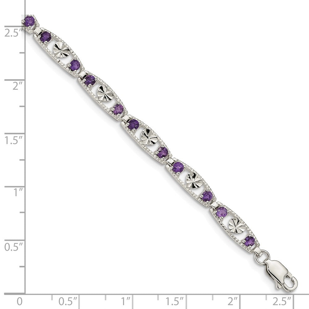 Quality Gold Sterling Silver Amethyst Diamond-cut Heart Bracelet