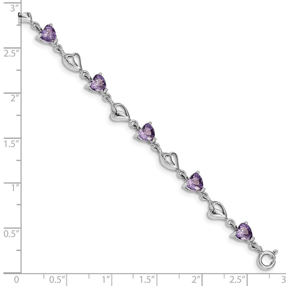 Quality Gold Sterling Silver Rhodium-plated Purple Crystal Hearts Bracelet