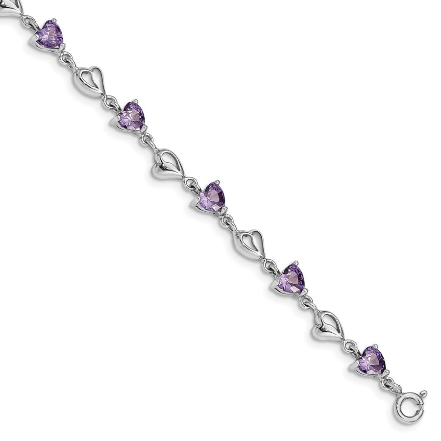 Quality Gold Sterling Silver Rhodium-plated Purple Crystal Hearts Bracelet