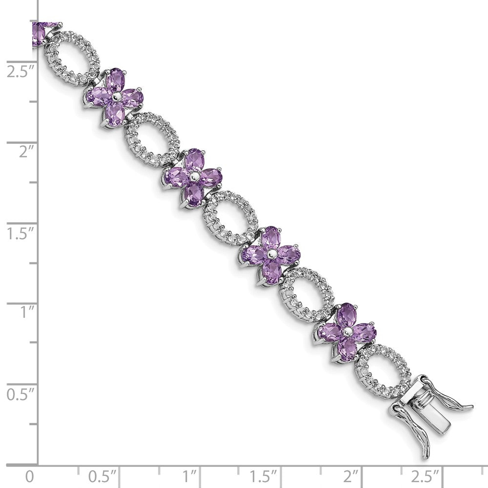 Quality Gold Sterling Silver Rhodium-plated Amethyst Flower & White Topaz Bracelet