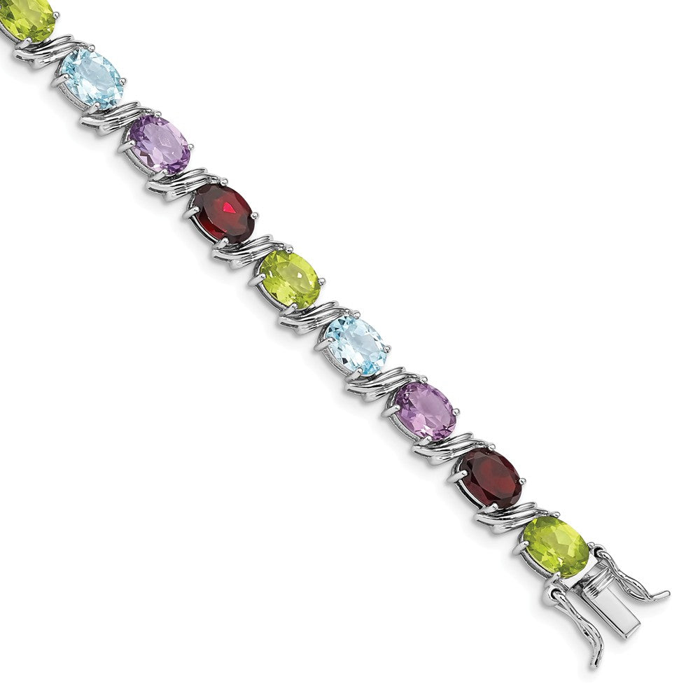 Quality Gold Sterling Silver Rhodium-plated Oval Multi-gemstone Bracelet