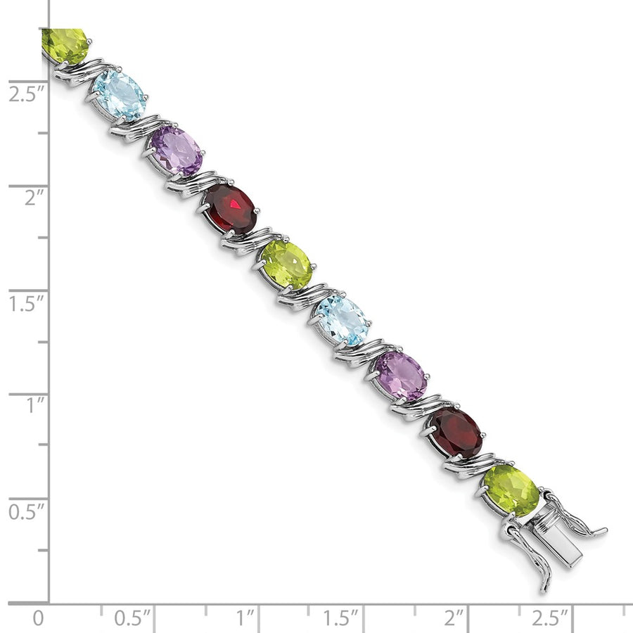 Quality Gold Sterling Silver Rhodium-plated Oval Multi-gemstone Bracelet