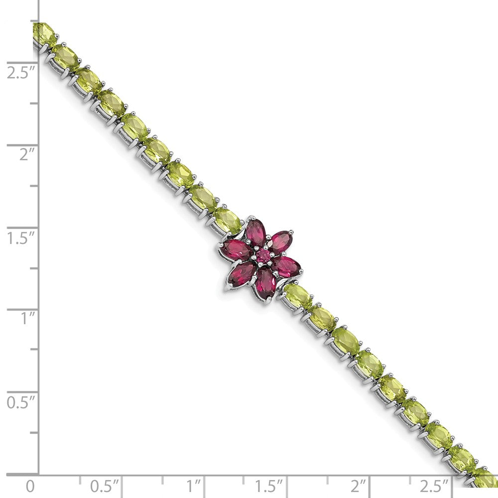 Quality Gold Sterling Silver Rhodium-plated Peridot & Rhodolite Flower Bracelet