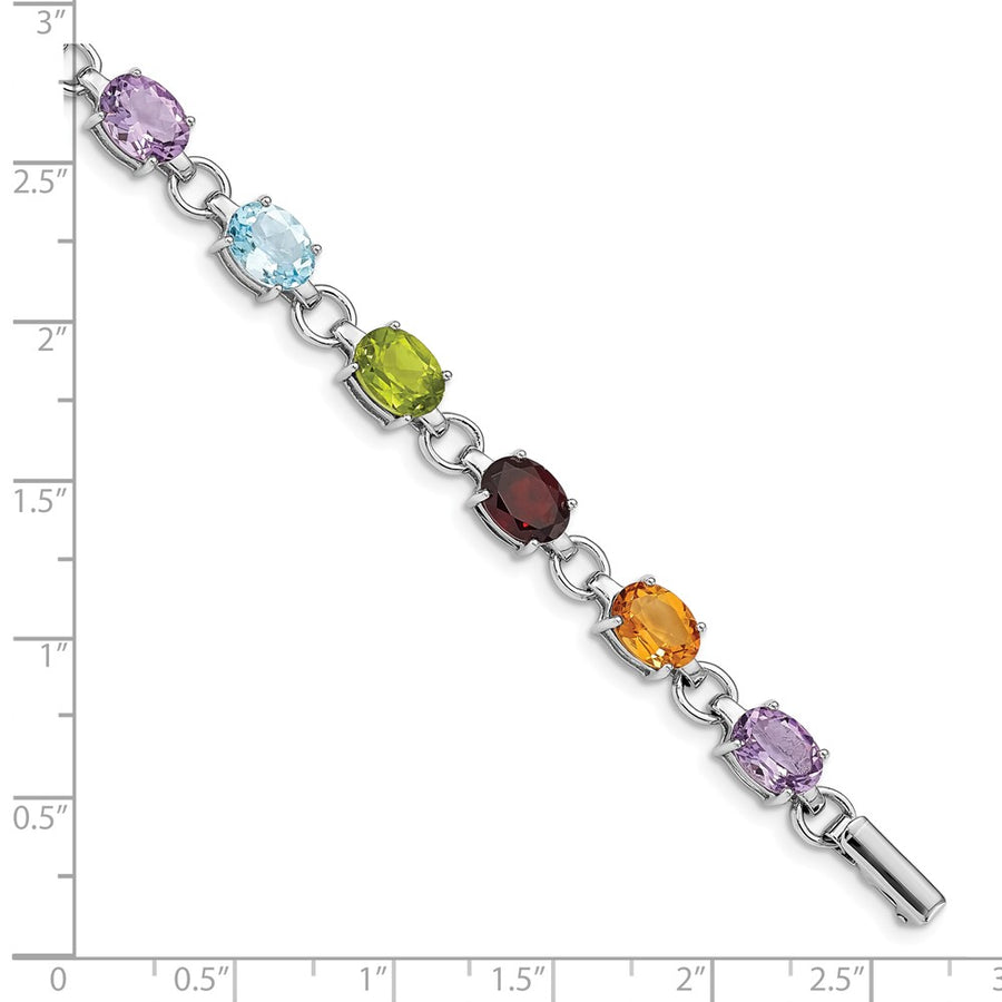 Quality Gold Sterling Silver Rhodium-plated Circle & Oval Multi-gemstone Bracelet