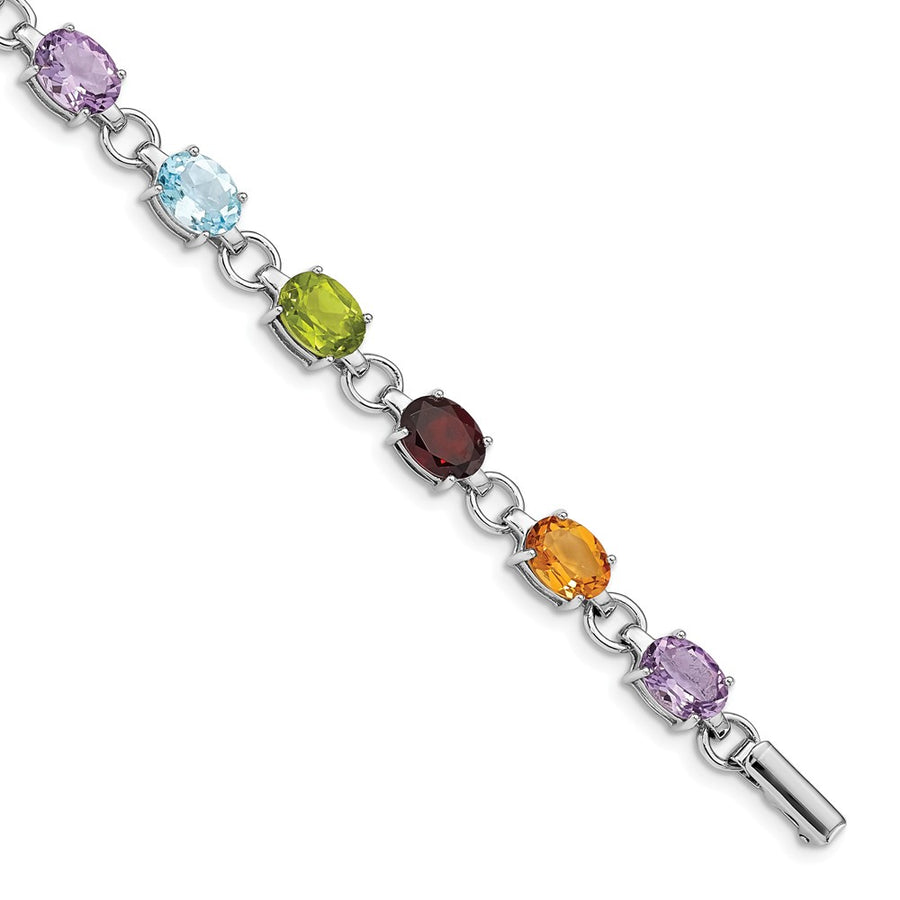 Quality Gold Sterling Silver Rhodium-plated Circle & Oval Multi-gemstone Bracelet