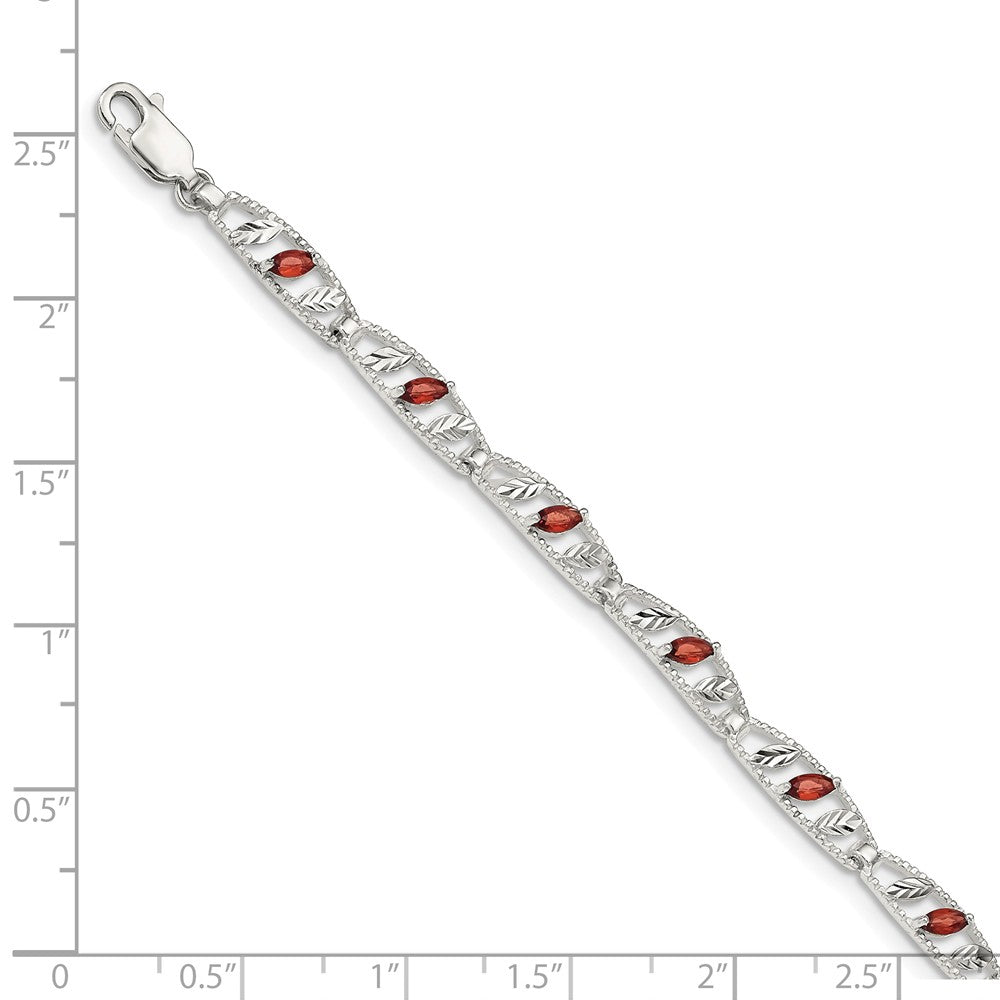 Quality Gold Sterling Silver Garnet Diamond-cut Leaves Bracelet