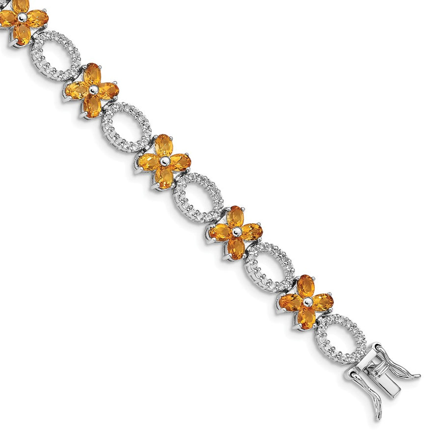 Quality Gold Sterling Silver Rhodium-plated Citrine Flower & White Topaz Bracelet