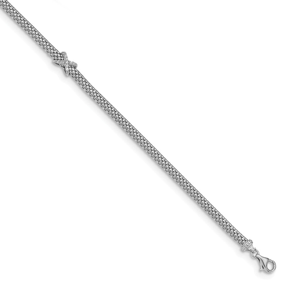 Quality Gold Sterling Silver Weaved Chain X CZ Bracelet