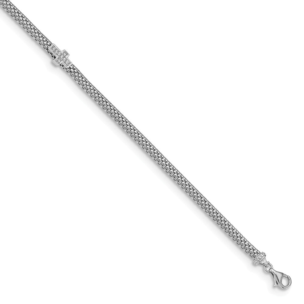 Quality Gold Sterling Silver Weaved Chain Cross CZ Bracelet