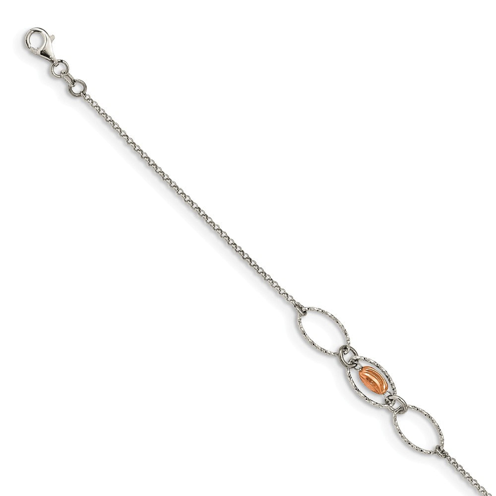 Quality Gold Sterling Silver & Rose-tone Bead Diamond-cut Bracelet